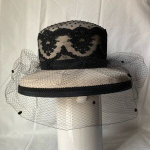 Kokin New York Women’s Dress Wool Felt Hat Black Lace Netting Size OS Vintage